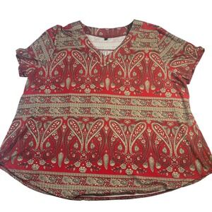 Womens‎ 4XL Red Paisley Print V Neck Short Sleeve Tunic Top